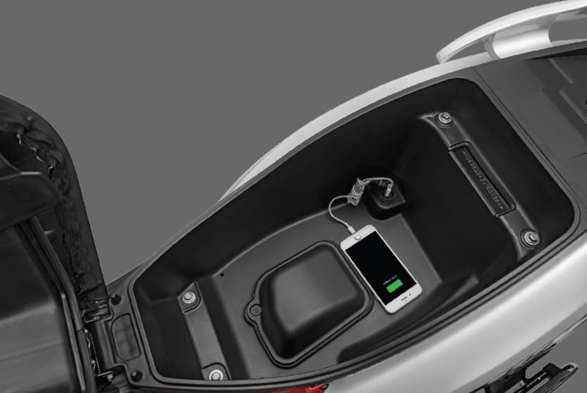 USB Cahrger connecter under the seat of TVS wego 2 wheeler scooter