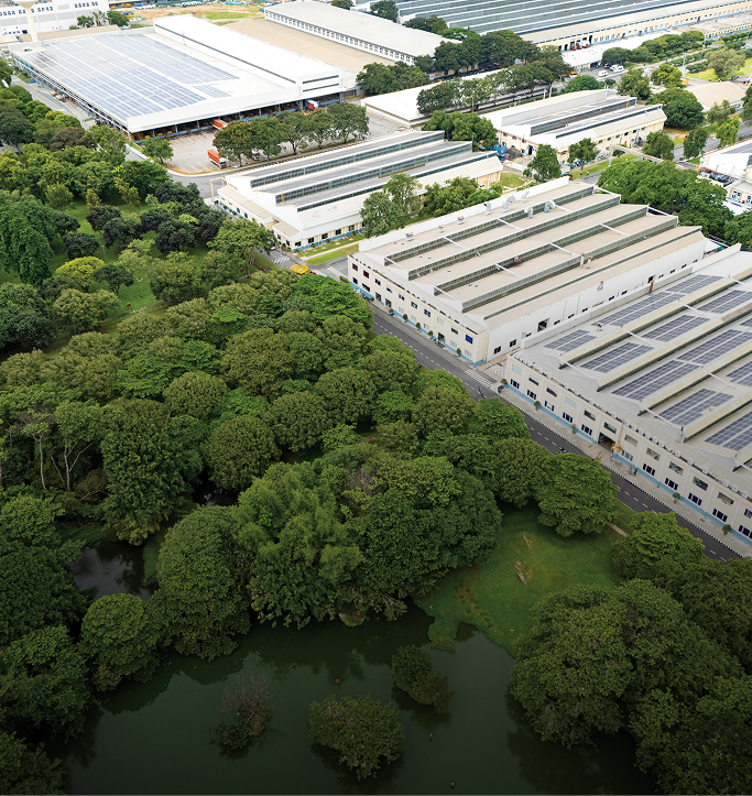 TVS Motor manufacturing campus surrounded by greenery
