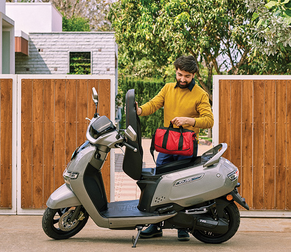 TVS electric scooter with delivery bag