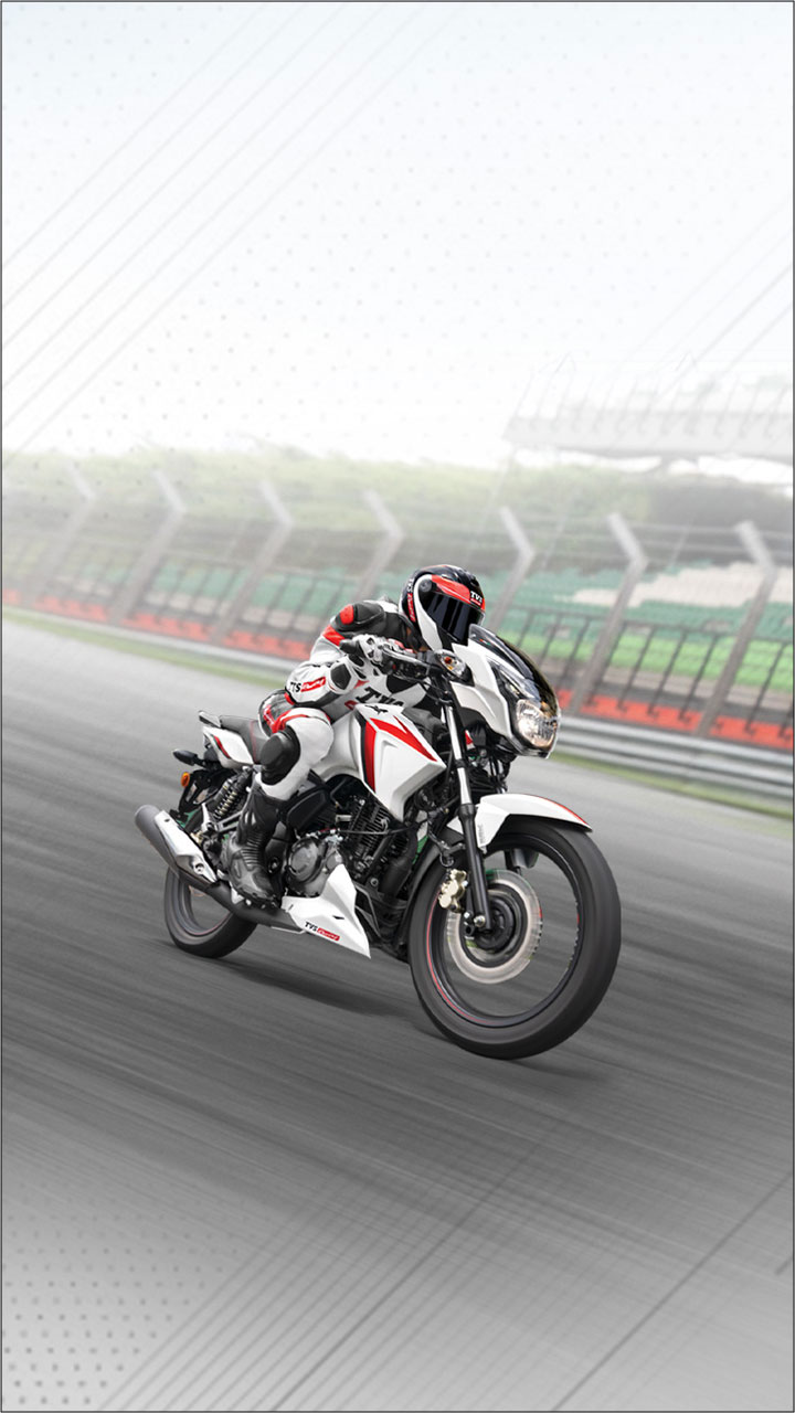 TVS RTR 160 2V 2 wheeler motorcycle on the racing track