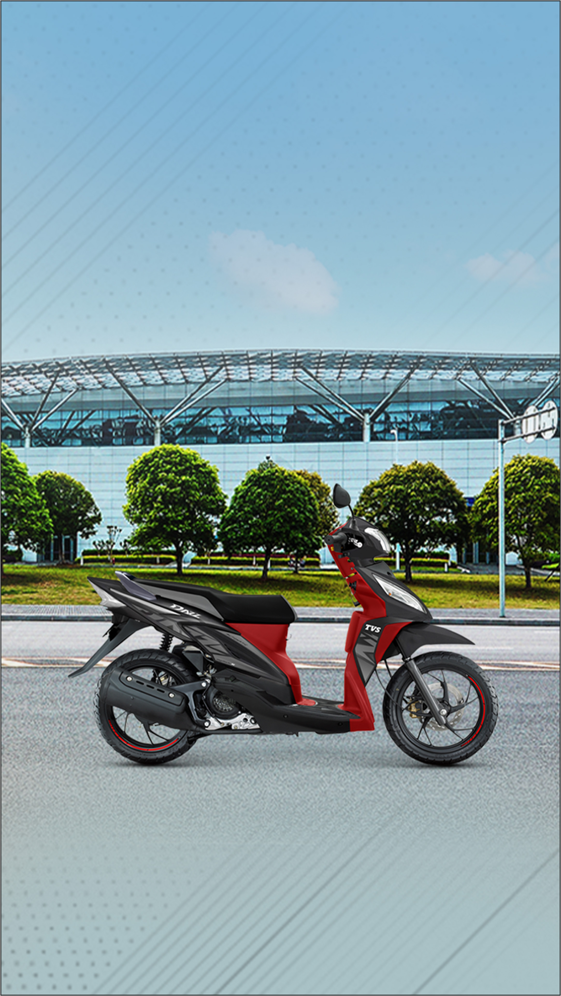 TVS Dazz 110cc scooter is featured in a banner image, showcasing its stylish black and white color